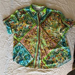 Alemais Printed Button Up Shirt US 12 AU 16 Silk Blend Retro